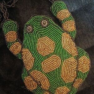 Frog Green and Gold Beaded Mini Bag